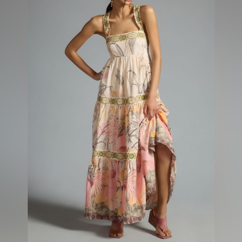 Anthropologie Square-Neck Floral Maxi Dress Size XS Garden Wedding